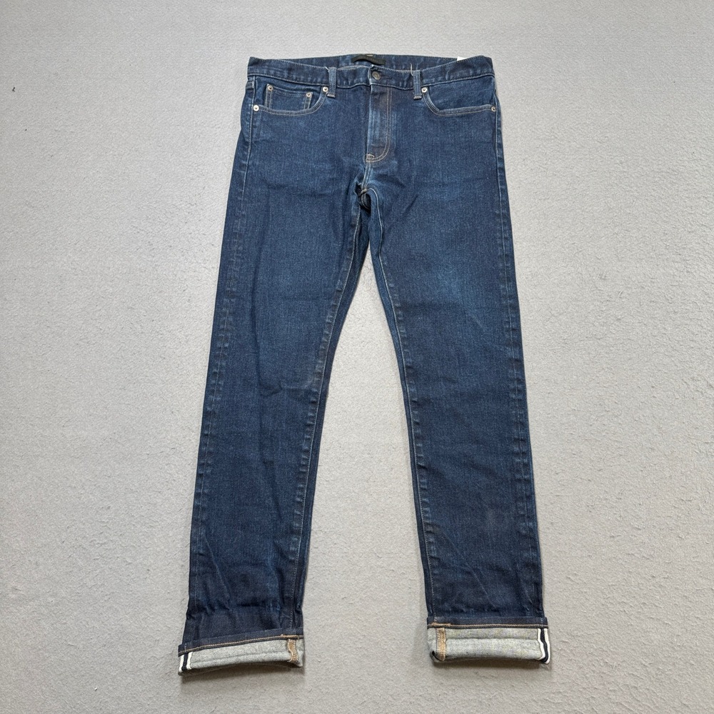Uniqlo Jeans Men's 34x34 Blue Dark Indigo Denim Selvedge Slim Fit Straight Leg